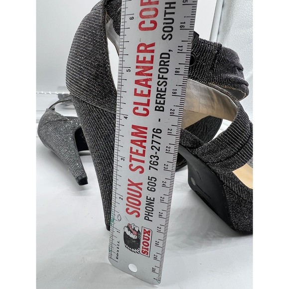 9 M Gianni Bini Silver Glitter Strap Sandal 4” High Heel Open Toe Platform Sling - Picture 7 of 8